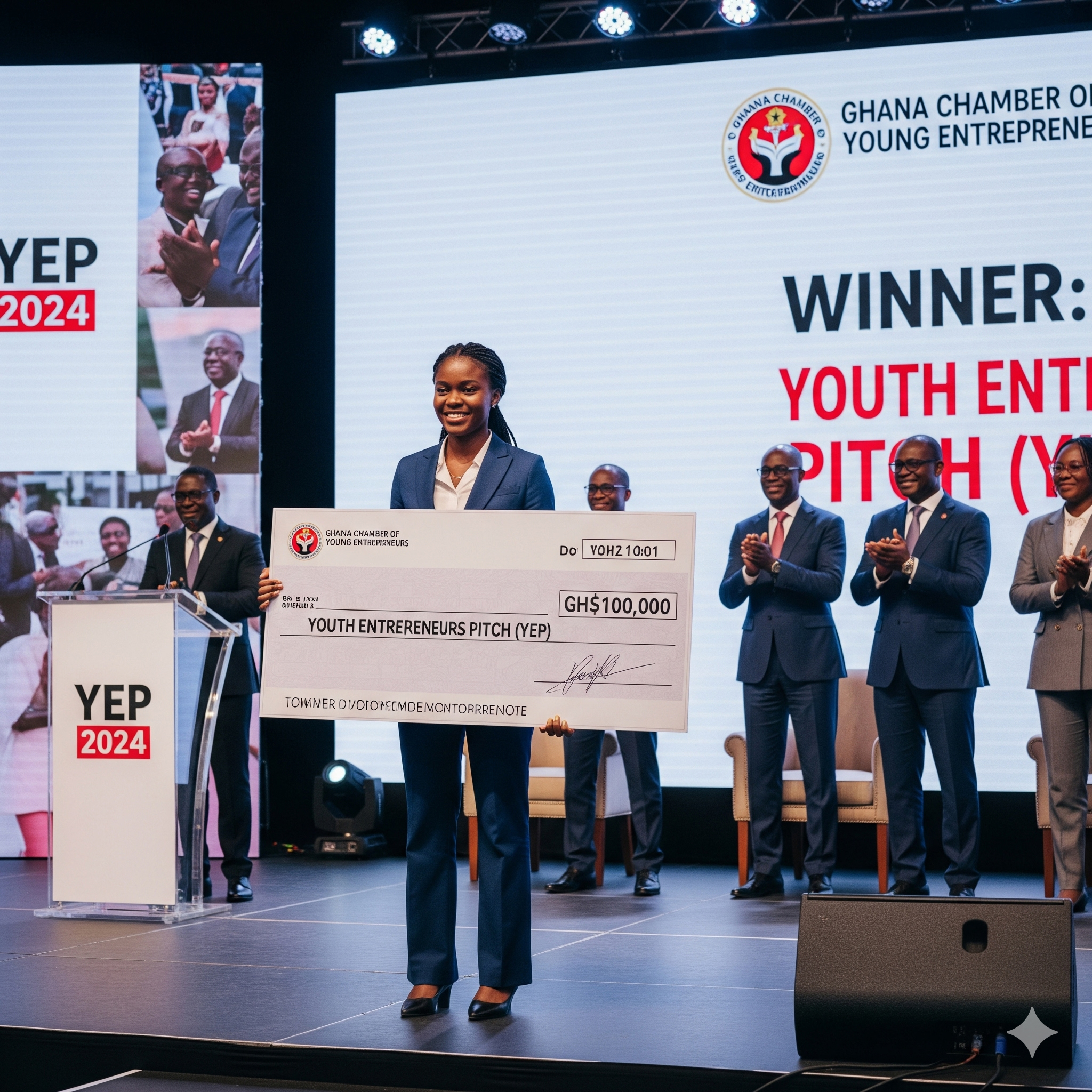 Young founders pitching on stage